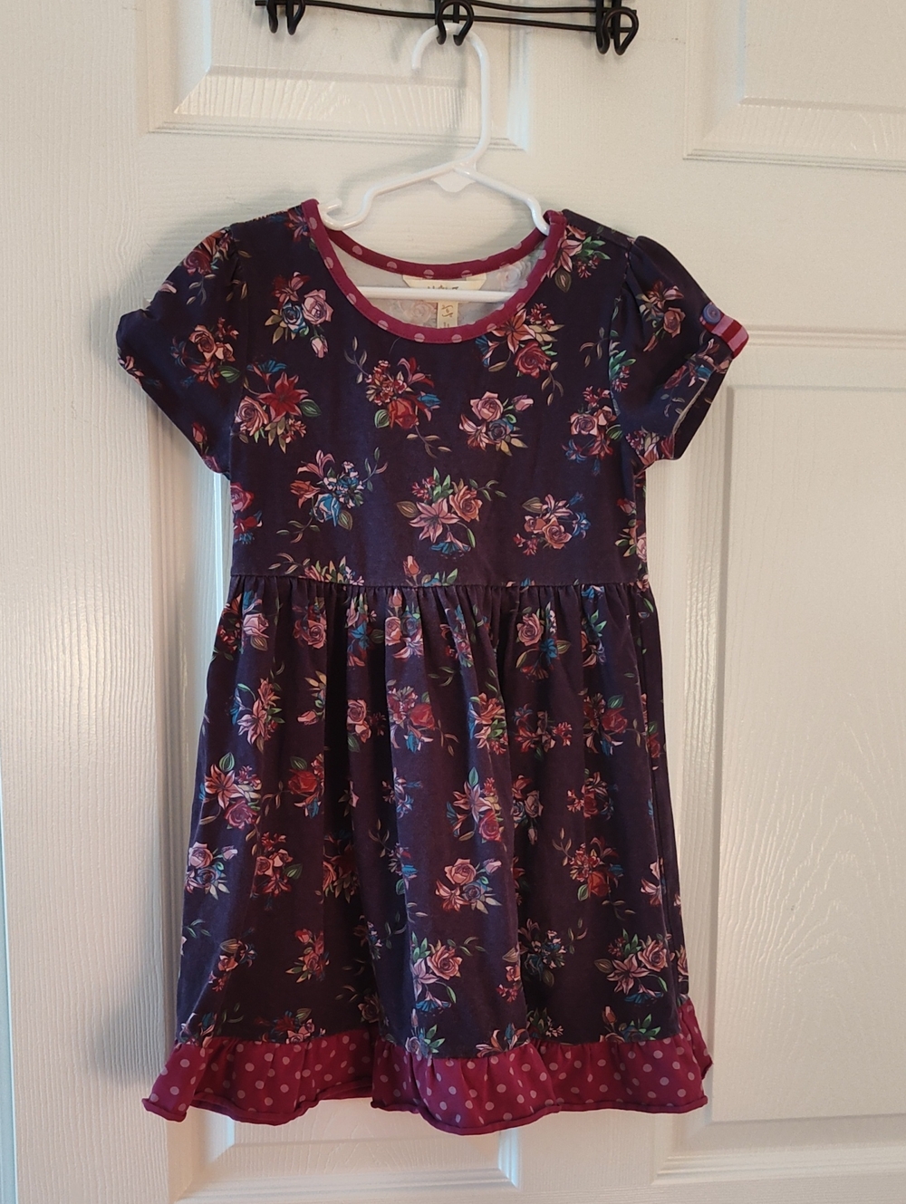 Girls' Purple Floral Dress with Pink Trim